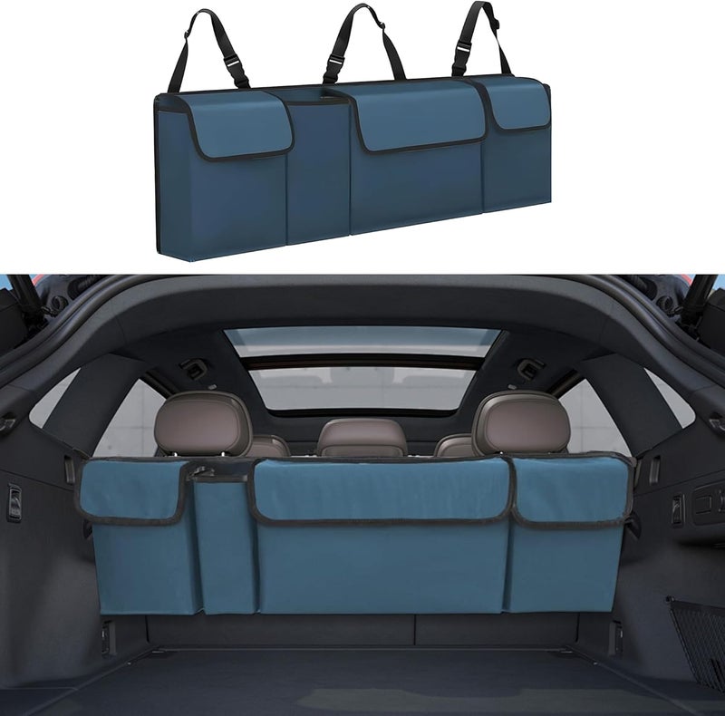 Tioollev Car Trunk Organizer, Backseat Hanging Large Storage with Adjustable Straps,Waterproof PVC Collapsible Cargo Bag, Car Interior Accessories for Auto SUV MPV (Blue) - Image 1